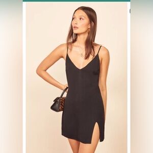 Reformation Black Slip Dress with Side Slit Small